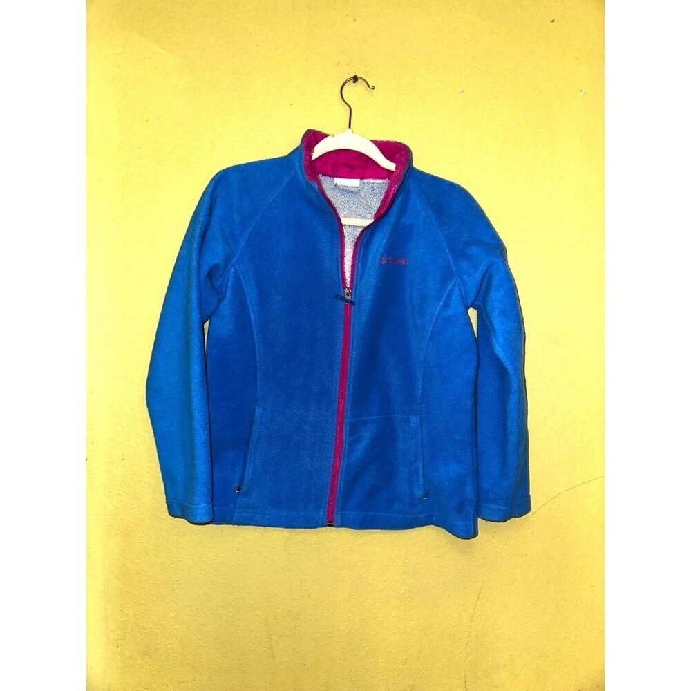 Columbia Jacket Girls Large Blue Pink Fleece Casual Pockets Lightweight Youth Lg